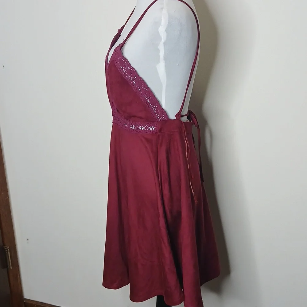 Flying Tomato Burgundy Wine Boho Mini Dress Size Medium - Picture 5 of 16
